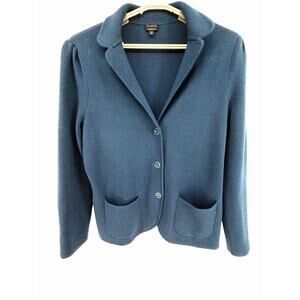 Talbots 100% Plus Merino Wool Sweater Jacket Blazer Knit Teal Size L Business